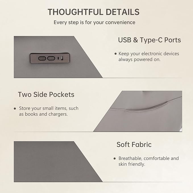 Power Recliner Chairs for Adults, Recliner Swivel Chair with USB & Type-C Ports, Khaki Fabric Recliner Chairs for Adults with 270° Swivel, Oversize Reclining Chair W/ 20.1" Wide Seat