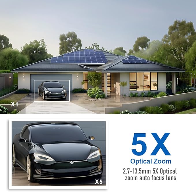 JideTech 5MP 5X Zoom Wi-Fi IP PTZ Camera,Night Vision Human Vehicle Detection AutoTracking Sound and Light Alarm,Two-Way Voice, Outdoor Wireless PTZ Camera,CamHipro