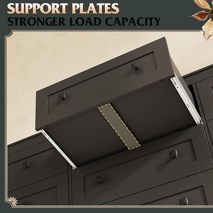 WLIVE Farmhouse Dresser for Bedroom, 63" Wide 9 Drawer Dresser Storage Organizer, Wood Chest of Drawers for Bedroom, TV Stand for 70 inch TV, for Living Room, Hallway, Ball Bearing Slide (Black)