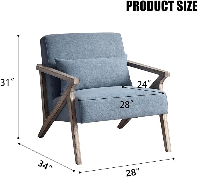 INZOY Mid Century Modern Accent Chair Set of 2 with Wood Frame, Upholstered Armchair with Waist Cushion, Accent Chair for Living Room Bedroom Apartment, Easy Assembly, Blue