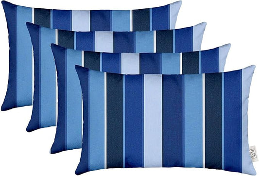 RSH DECOR: Sunbrella Lumbar Throw Pillows Set of 4 | 20" x 12" | Water and Fade-Resistant Performance Fabric | Outdoor Pillow Covers with Down-Alternative Inserts | Milano Cobalt
