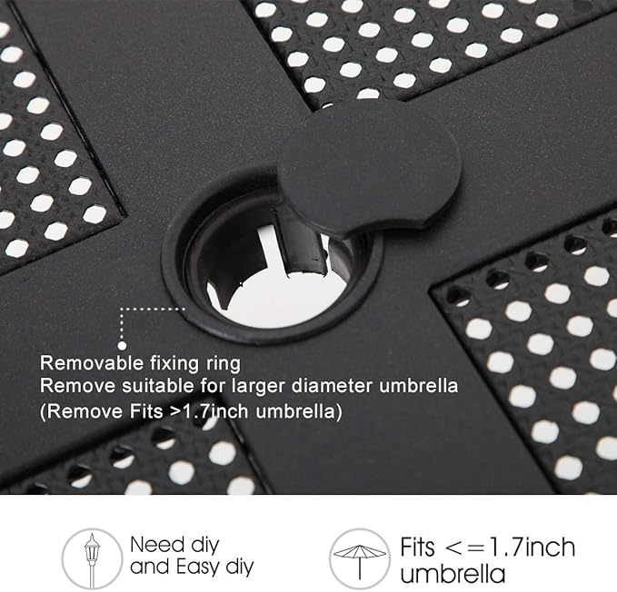 PHI VILLA 5 Pieces Outdoor Dining Set for 4, Metal Steel Square Table with Umbrella Hole & Stackable Black Wrought Iron Chairs, Heavy-Duty Dining Furniture for Patio, Deck, Backyard, Porch