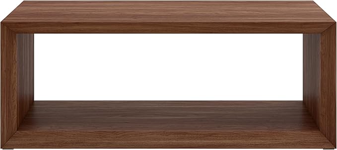 Henn&Hart 48" Rectangular Wood Coffee Table with Open Storage Shelf for Living Room, Family Room, or Office, Satin Walnut