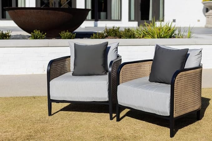 RSH DECOR: Sunbrella Square Throw Pillows Set of 4 | 20" x 20" | Water and Fade-Resistant Performance Fabric | Outdoor Pillow Covers with Down-Alternative Inserts | Canvas Black