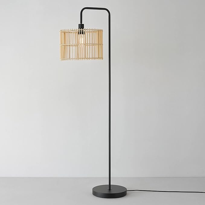 GLOBE Electric Barden 58" Floor Lamp, Matte Black, Bamboo Shade, On/Off Rotary Switch on Socket