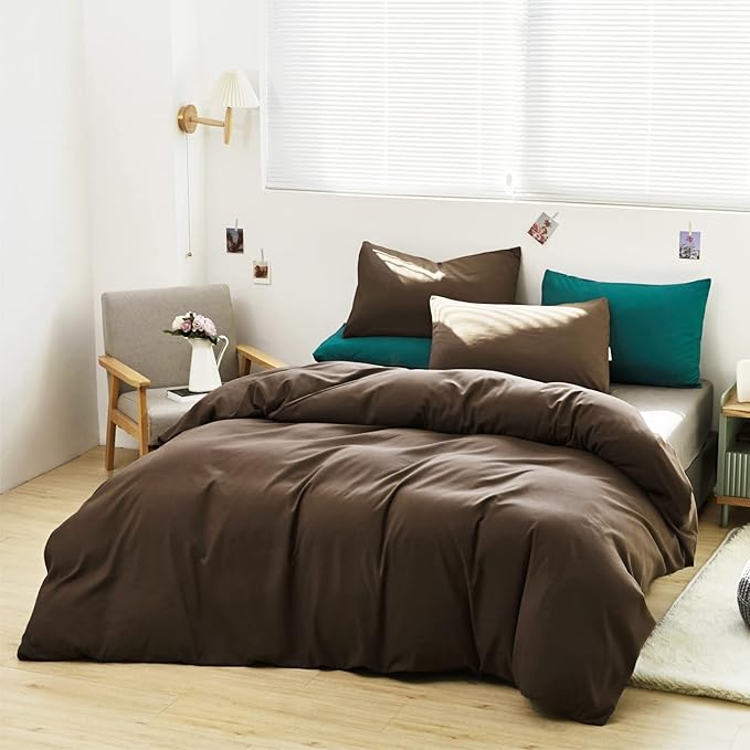 Luxlovery Brown Comforter Set Queen Mocha Brown Bedding Comforter Set Chocolate Color Solid Soft Breathable Blanket Quilts Chestnut Bedding Set for Women Men Queen