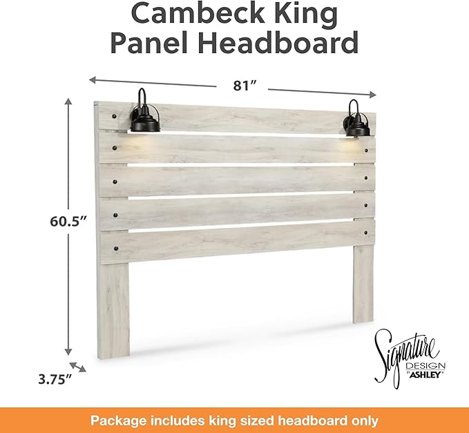 Signature Design by Ashley Cambeck Farmhouse Panel Headboard ONLY with USB Charging Stations, King, Whitewash