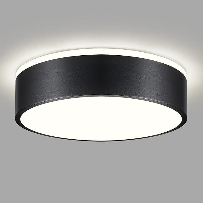 Dimmable LED Flush Mount Ceiling Light Fixture,Modern Black Round Ceiling Light,5CCT 2700K-6000K Metal Lighting for Bedroom Kitchen Hallway Laundry Room Entryway Bathroom-11.8in