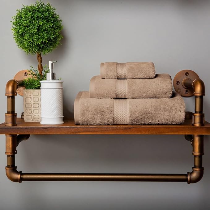 Superior Egyptian Cotton Pile 3 Piece Towel Set, Includes 1 Bath, 1 Hand, 1 Face Towel/Washcloth, Ultra Soft Luxury Towels, Thick Plush Essentials, Guest Bath, Spa, Hotel Bathroom, Latte