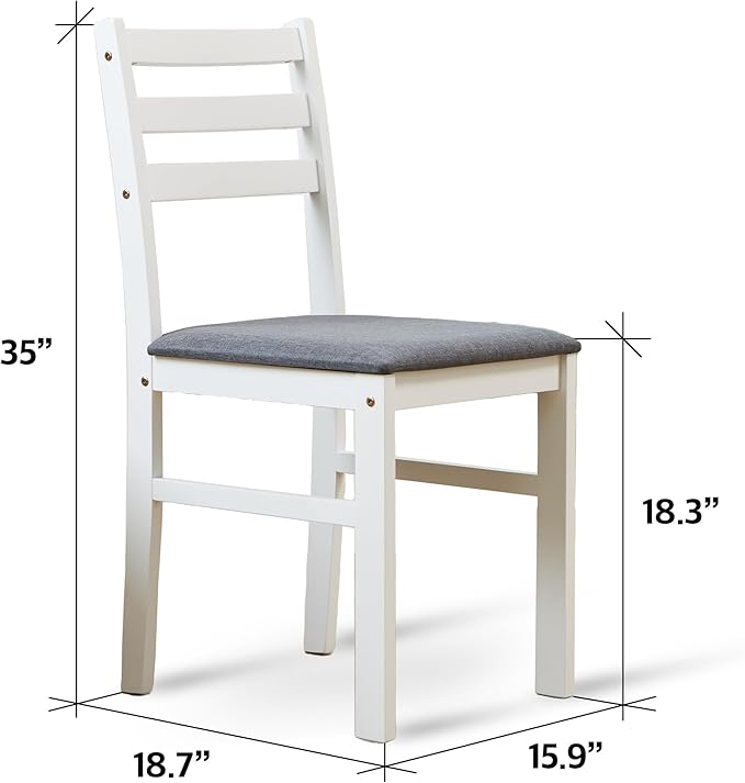 Livinia Seattle 3-Piece Wooden Dining Table Set for 2, Modern Farmhouse Kitchen Dining Room Set with Solid Wood Ladder Back Chairs for Small Space (White)