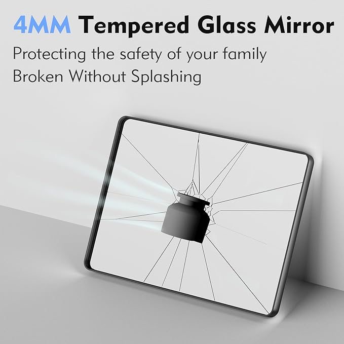 Black Bathroom Mirror 24X32 Inch, Black Metal Framed Mirror for Wall, Rounded Rectangle Matte Bathroom Vanity Mirror with Tempered Glass, Anti-Rust, Horizontal/Vertical