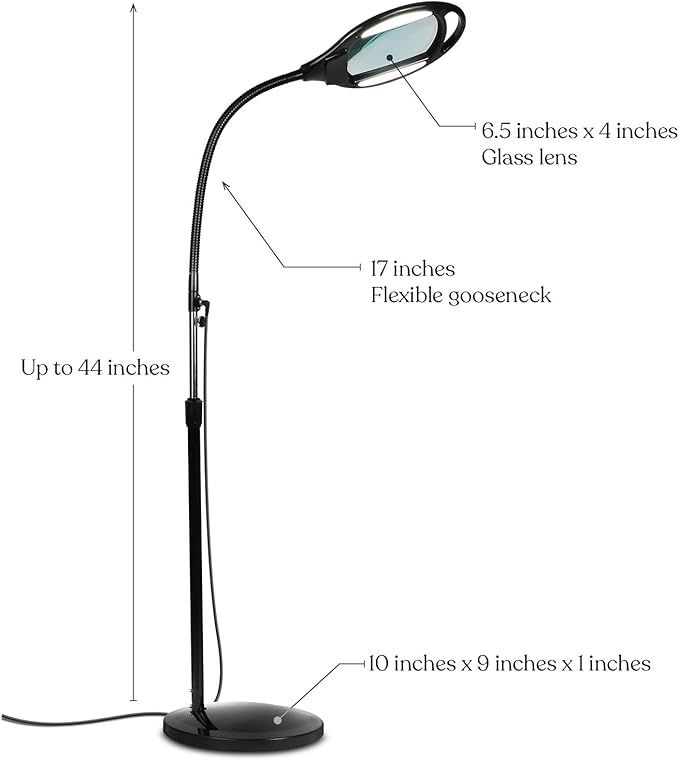 Brightech LightView Pro Magnifying Floor Lamp - Hands Free Magnifier with Bright LED Light for Reading - Work light With Flexible Gooseneck - Standing Mag Lamp