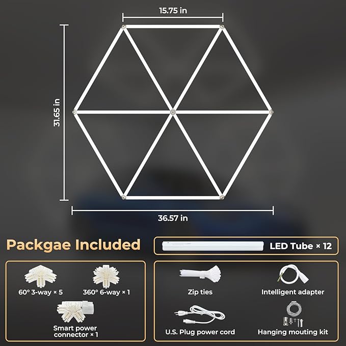ALLYES Hexagon Garage LED Lights - Hexagonal LED Panel, 6500K,5940LM, Designed for Honeycomb Ceiling Lighting in workshops, basements, and Warehouses