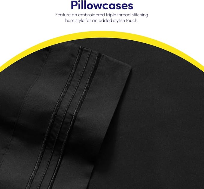 1500 Supreme Collection Extra Soft Split King Sheets Set, Black - Luxury Bed Sheets Set with Deep Pocket Wrinkle Free Bedding, Over 40 Colors, Split King Size, Black