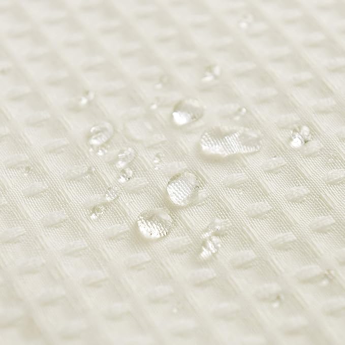 Barossa Design Short Waffle Weave Shower Curtain 66 inch Length, 230 GSM Heavy Duty Fabric, Hotel Luxury Spa, Water Repellent, Machine Washable, Cream, 71x66 Inches