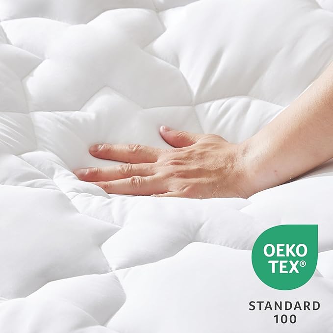 CozyLux Twin Mattress Pad Deep Pocket Up to 21" Non Slip Cotton Cooling Mattress Topper Breathable and Soft Quilted Fitted Mattress Cover Thick Pillowtop 450GSM Bed Mattress Pad (39x75) Inches White