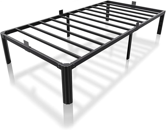14 Inch Metal Bed Frame Twin Size, Heavy Duty Balck Platform Twin Bed Frames with Round Corner Legs, Mattress Slide Stopper, No Box Spring Needed, Easy Assembly
