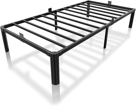 14 Inch Metal Bed Frame Twin Size, Heavy Duty Balck Platform Twin Bed Frames with Round Corner Legs, Mattress Slide Stopper, No Box Spring Needed, Easy Assembly