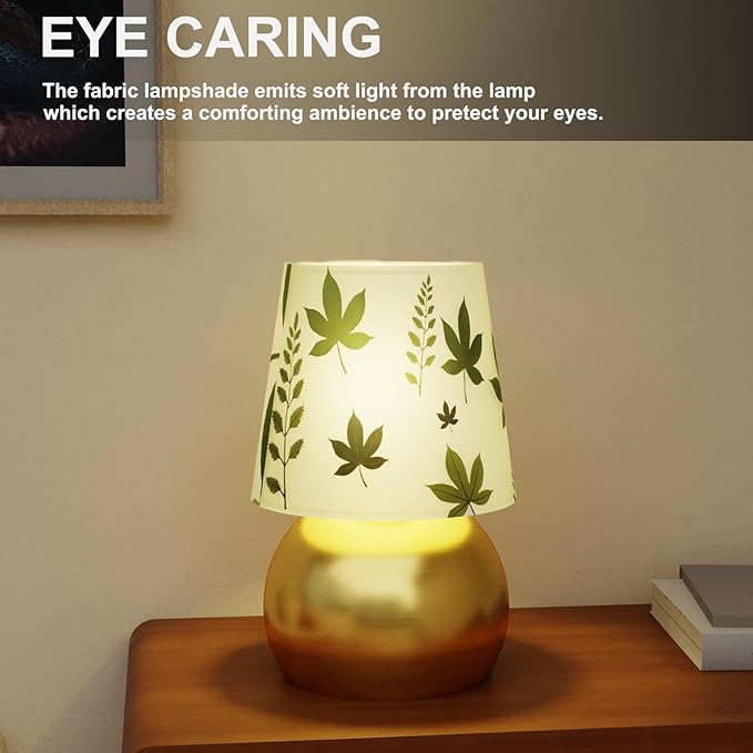 Set of 2 Small Gold Bedside Table Lamp with Maple Leaf Pattern Shade (Bulb Included)