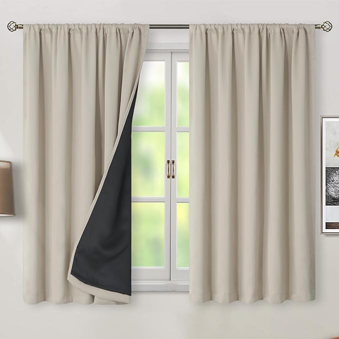BGment 100% Room Darkening Thermal Insulated Blackout Curtains 54 Inches Long with Liner, Rod Pocket and Back Tab Double Layer Noise Reduce Curtains for Bedroom (52 x 54 Inch, 2 Panels, Cashmere)