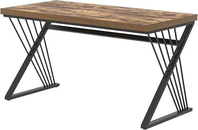 FOLUBAN Home Office Desk, Modern Wood and Metal Computer Desk, Simple Writing Work PC Desks for Bedroom, Industrial Study Gaming Table for Living Room, Rustic Brown, 53 Inch