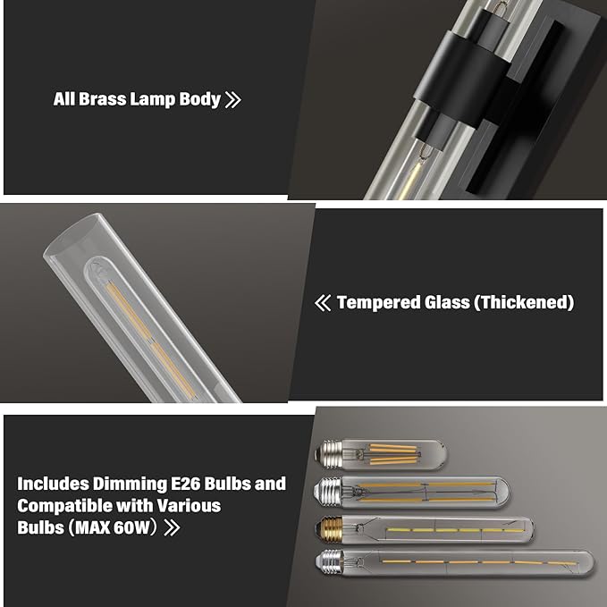 Black Wall Sconces Set of Two, Copper Wall Lights for Bathroom Vanity, 22.8" Modern Wall Sconces 2-Light, Indoor Wall Mounted Sconces for Bathroom Mirror, Bedroom, Living Room