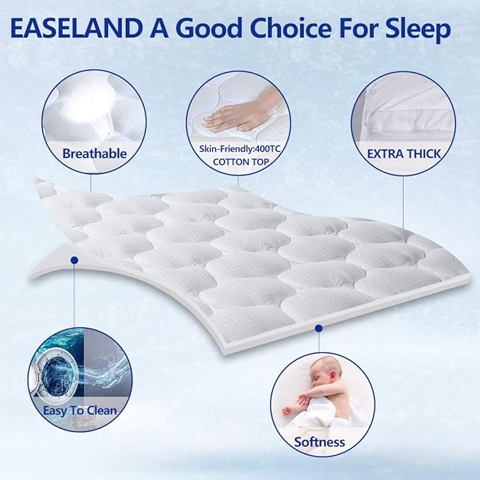 EASELAND California King Mattress Topper Pillow Top Mattress Cover Quilted Fitted Mattress Protector Cotton Top 8-21" Deep Pocket Extra Thick Mattress Pad (72x84 Inches, White)