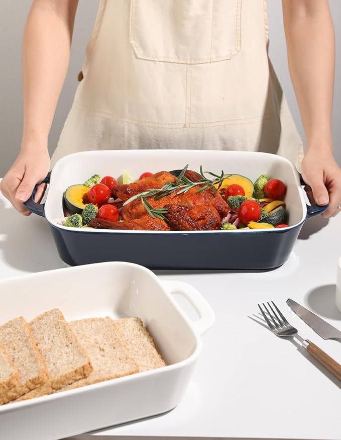 Sweejar Ceramic Bakeware Set, 9x13 Rectangular Baking Dish for Cooking, Kitchen, Cake Dinner, Banquet and Daily Use, Casserole Dishes for Oven Porcelain Baking Pans(Navy)