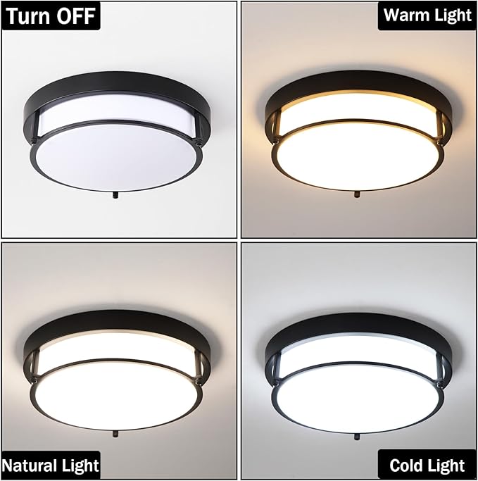 2 Pack Black Flush Mount Ceiling Light, 12 inch Hallway Light Fixtures, 2-Light Modern Light Fixtures Mount for Kitchen Living Room Bedroom, E26 Socket