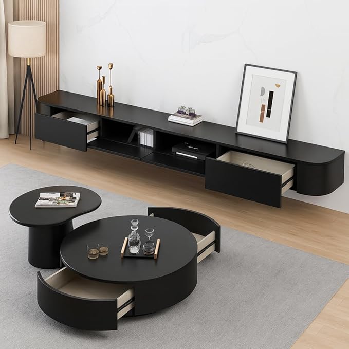 Floating TV Stand,47.2 Inch Wall Mounted TV Shelf,Modern Entertainment Center Media Console with Storage for Bedroom,Living Room (Black)