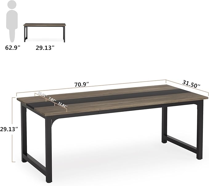 Tribesigns Modern Computer Desk, 70.8 x 31.5 inch Large Office Desk Computer Table Study Writing Desk Workstation for Home Office, Grey/Black
