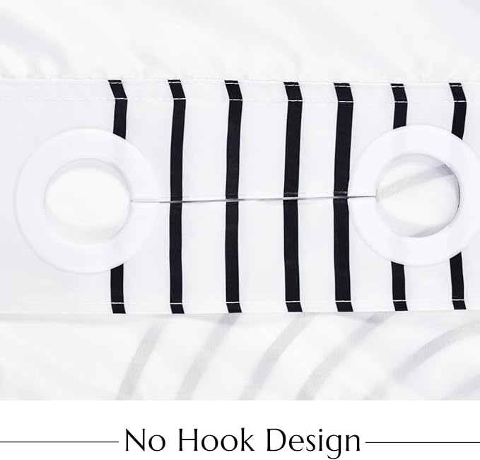No Hook Shower Curtain with Snap in Liner, White and Black Mid Century Modern Arch Heavy Duty See Through Window Waterproof Machine Washable Bathroom Curtain 71" W x 74" L (Pack of 1)