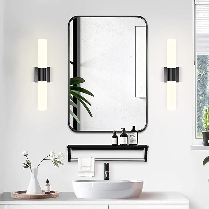 Kalium Bathroom Wall Sconce Fixture, 21 Inch Modern Vanity Lights with Frosted Glass Shade, Indoor Sconces Lighting Wall Decor Lamps for Bathrooms Living Room Stairs Bedroom (Black)