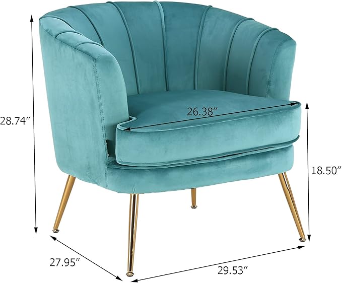 Velvet Barrel Accent Chair Comfy Club Armchair Modern Lounge Reading Chair with Gold Legs for Living Room/Bedroom, Dark Teal