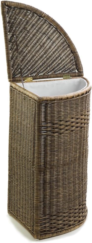 The Basket Lady Corner Wicker Laundry Hamper, 15 in L x 15 in W x 28 in H, Antique Walnut Brown