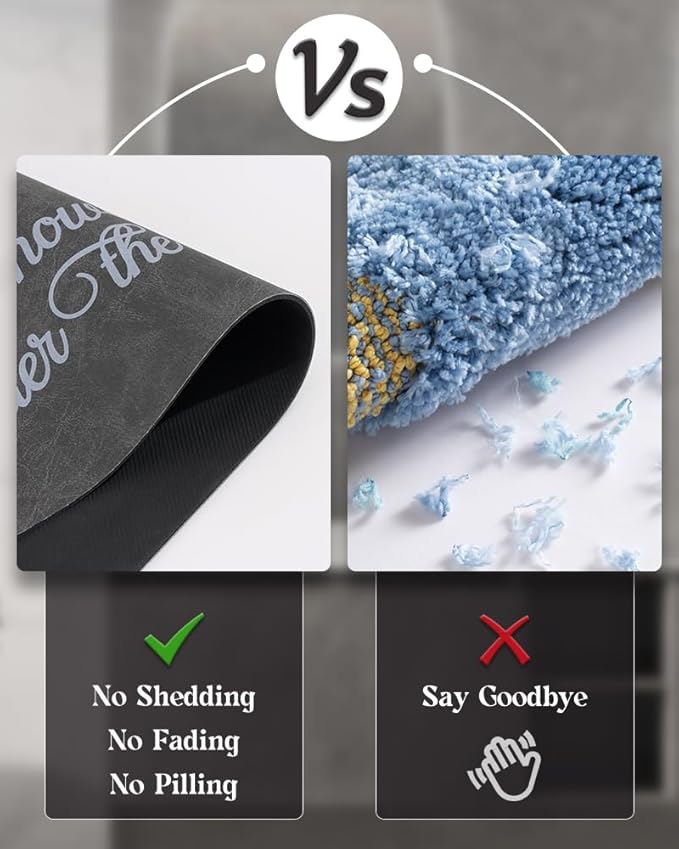 MontVoo -Bath Mat Rug- Non Slip Quick Dry Absorbent Thin Bathroom Rugs Fit Under Door-Faux Suede Surface Bathroom Floor Mats-Shower Rug for in Front of Bathtub Shower 17 X59 Dark Grey Text Pattern