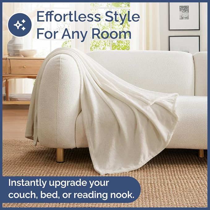 Ultra Soft Fleece Blanket Twin Size - Flannel Fleece Luxury Twin Blanket - Lightweight for Couch Bed Chair - Thick, Warm and Breathable - All Season Cozy Fuzzy, Anti-Static Microplush Bedding, Ivory