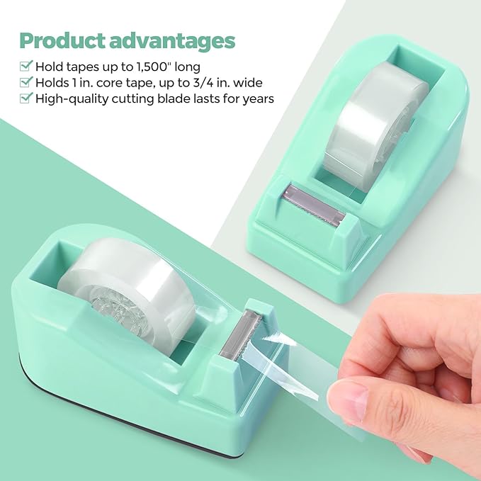 SKYDUE Teal Office Supplies Set, Office Desk Accessories 10Pcs, Pencil Holder for Desk, Stapler, Tape Dispenser, Scissors, Clips and 1000pcs Staples, School Supplies for Teacher