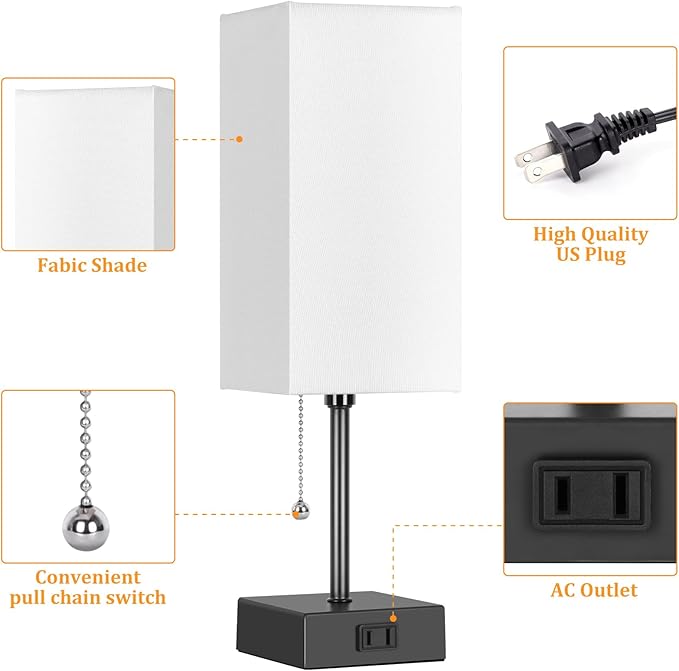 Dott Arts Table Lamp for Bedroom Set of 2,Minimalist Bedside Lamps with AC Outlets，Night Light 2700K 4000k 5000K Small Nightstand Lamps for Living Room Kids Room Office(Bulbs Included)