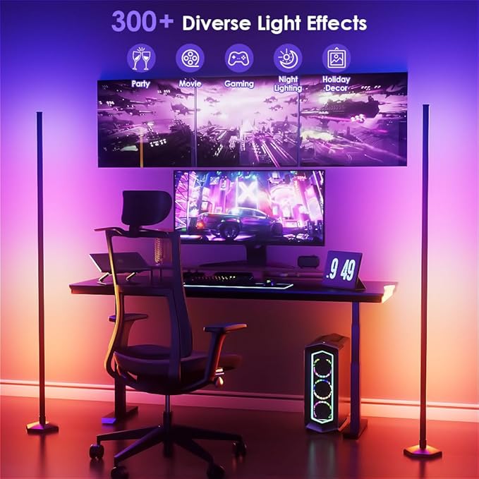 RGB Corner Floor Lamp, 65" Color Changing LED Floor Lamp Music Sync Light Bar Bluetooth APP Remote Control 16 Million DIY Colors, Light Timing, Mood Ambient Lighting