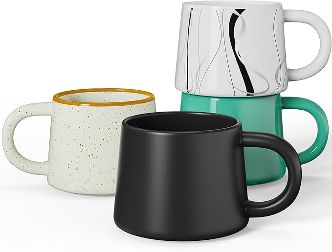12 oz Coffee Mugs Set of 4, Modern Stackable Coffee Cups Set for Latte, Hot Tea, Cappuccino, Ceramic Coffee Mug Tea Cup, Dishwasher & Microwave Safe, Housewarming Wedding Present (Mixed Color)