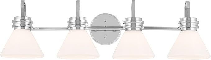 KICHLER Farum 34" 4-Light Vanity Light with Opal Glass in Chrome for Single or Double Vanity, Over a Mirror, Powder Room, Bathroom, (34" W x 9.5" H), 55156CH