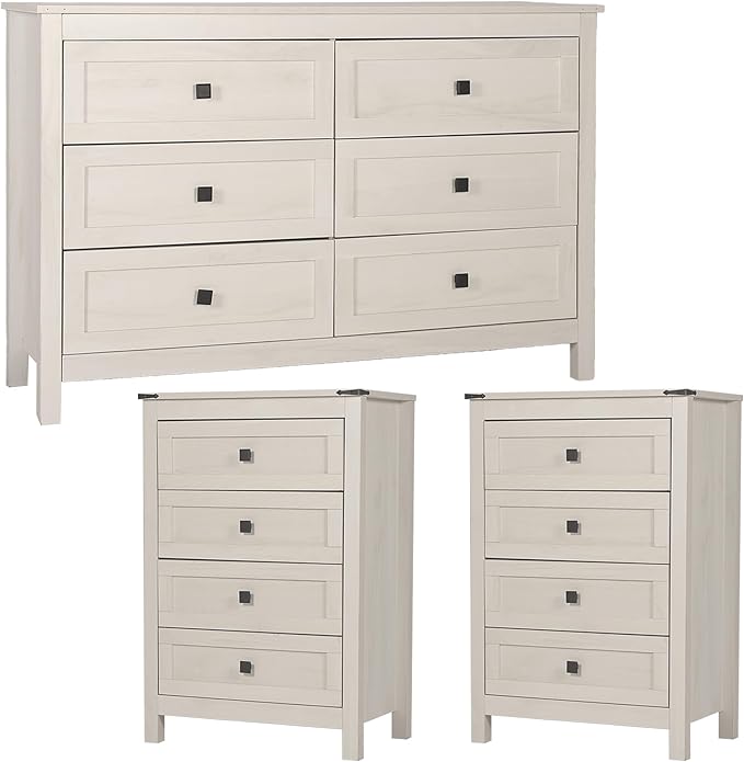 Farmhouse 6 Drawer Dresser and Double Dresser Chest of Drawers Wide Storage Organizer for Bedroom, Living Room, Rustic Beige