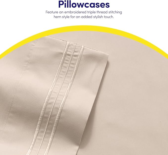 Supreme Collection Twin Sheet Set - 3 Piece Set, Beige Cream, Extra Soft, Elastic Corner Straps, Deep Pocket Sheets