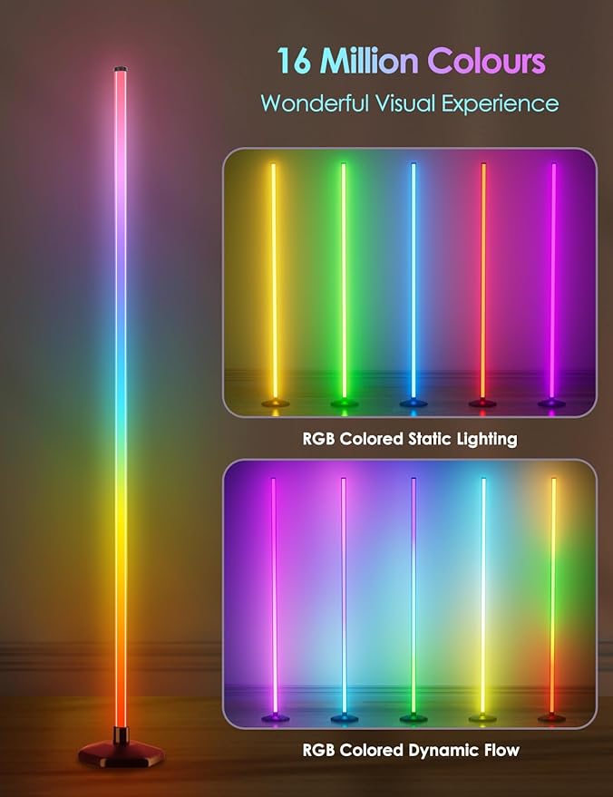 RGB Corner Floor Lamp, 65" Color Changing LED Floor Lamp Bluetooth APP Remote Control Music Sync Modern Standing Lamp 16 Million DIY Colors with Heavy Base for Living Room Bedroom GameRoom