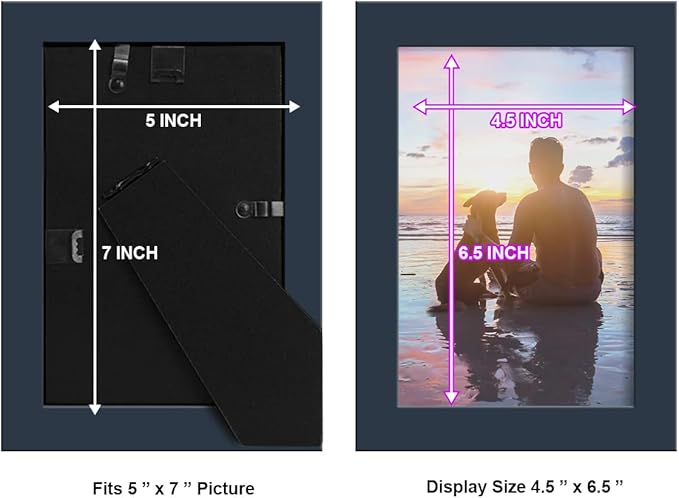 Renditions Gallery 5x7 inch Picture Frame High-end Modern Style, Made of Solid Wood and High Definition Glass Ready for Wall and Tabletop Photo Display, Navy Frame