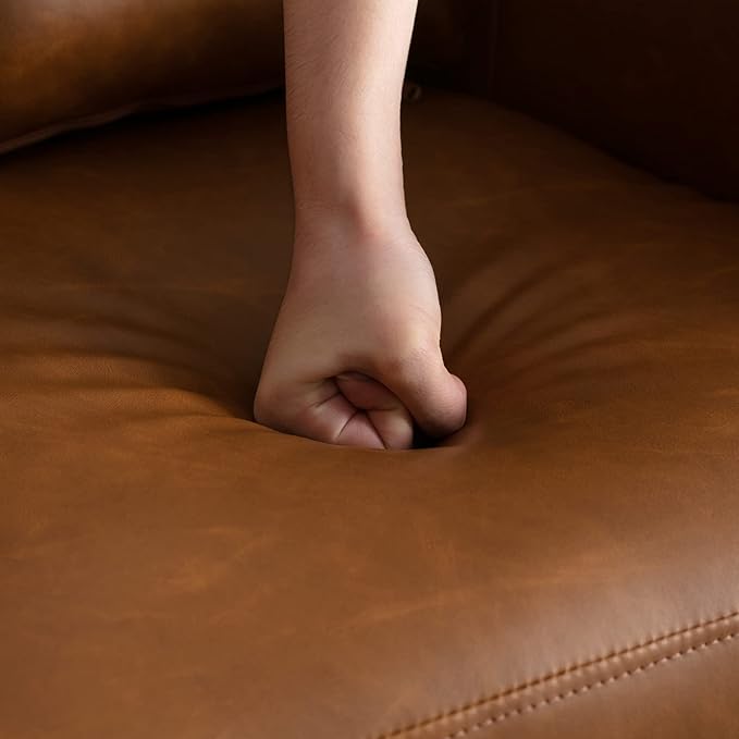 Accent Chair Set of 2 Upholstered Barrel Arm Chair for Living Room Bedroom Reception Room Office, Modern Soft Padded Single Sofa Chair with Golden Legs & Lumbar Pillow, PU Brown