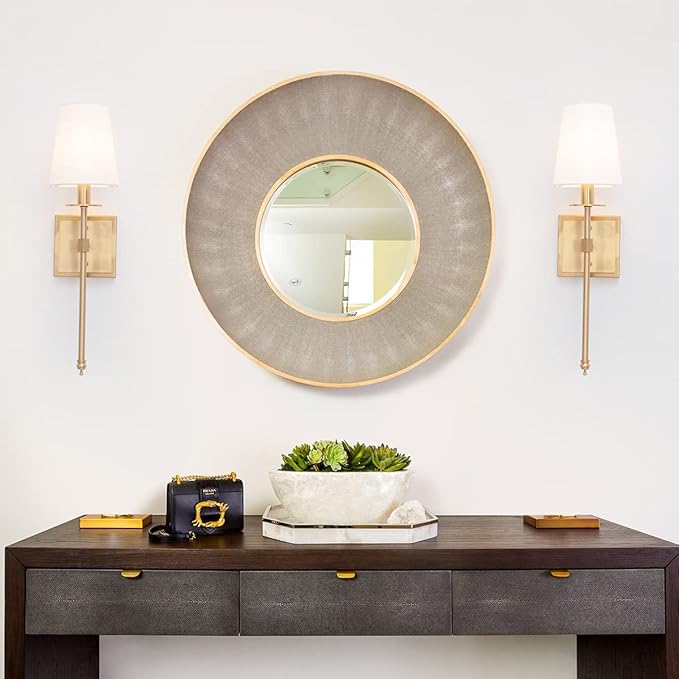 VILUXY Modern Wall Sconces Antique Brass Brush Paint Finish Bedside Wall Sconce Lighting Fixture with White Fabric Shade for Bedroom, Hallway, Entryway, Passway, Bathroom, Vanity 2 Pack