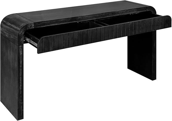 59" Wood Console Table for Entryway, Long Sofa Table Behind Couch Narrow Entryway Table with 2 Drawers Fluted Design for Living Room, Hallway, Foyer, Easy Assembly, Antique Black