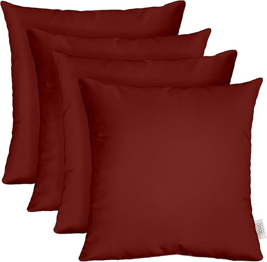RSH DECOR: Sunbrella Square Throw Pillows Set of 4 | 17" x 17" | Water and Fade-Resistant Performance Fabric | Outdoor Pillow Covers with Down-Alternative Inserts | Canvas Burgundy